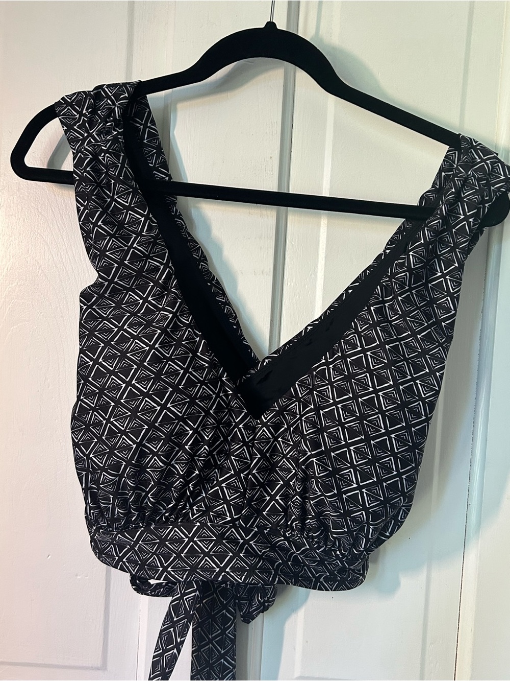 Black & White Geometric Wrap Bikini Top